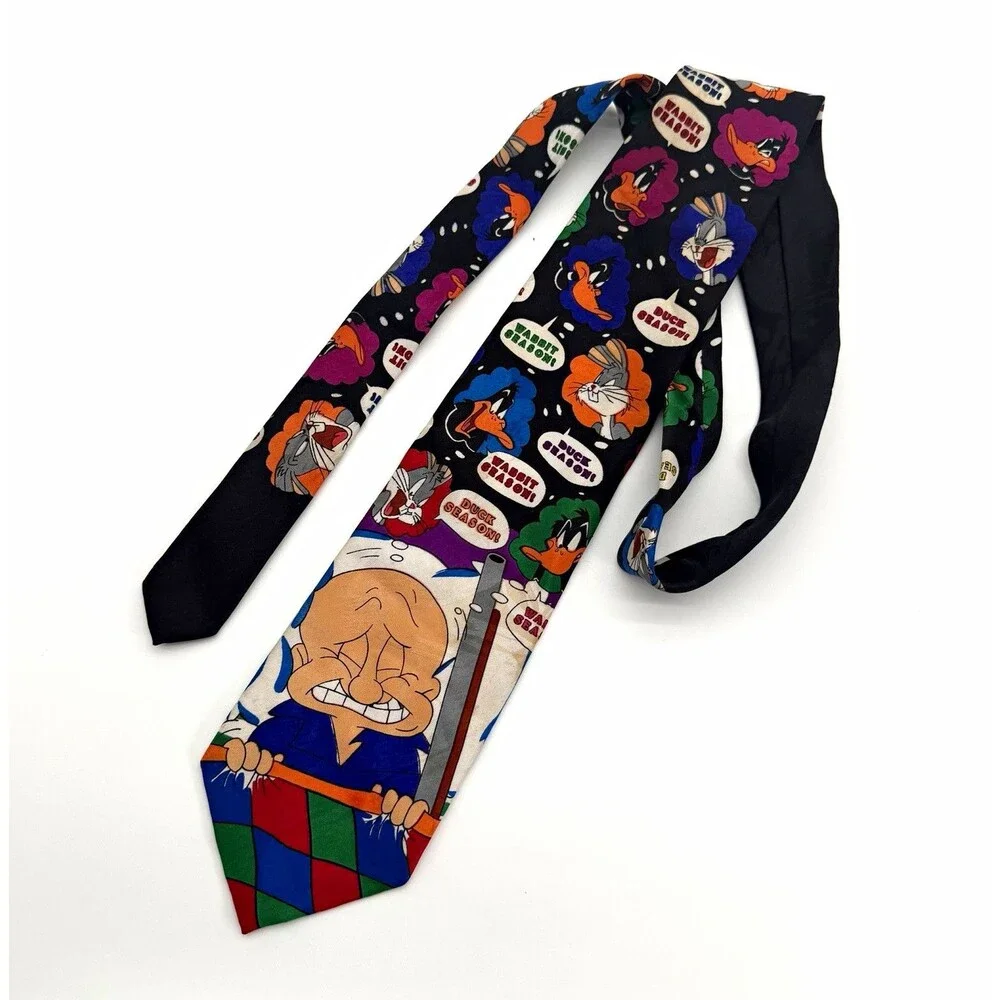 VTG 1993 Looney Tunes Mania Bugs Bunny Daffy Duck Elmer Fudd Multicolor Necktie